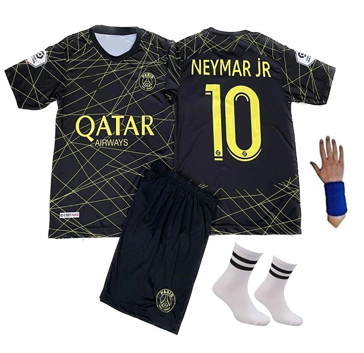 Yenteks  PSG Neymar JR. . Çocuk Forma Takımı 4'lü Set Çorap+Bileklik Hediye 