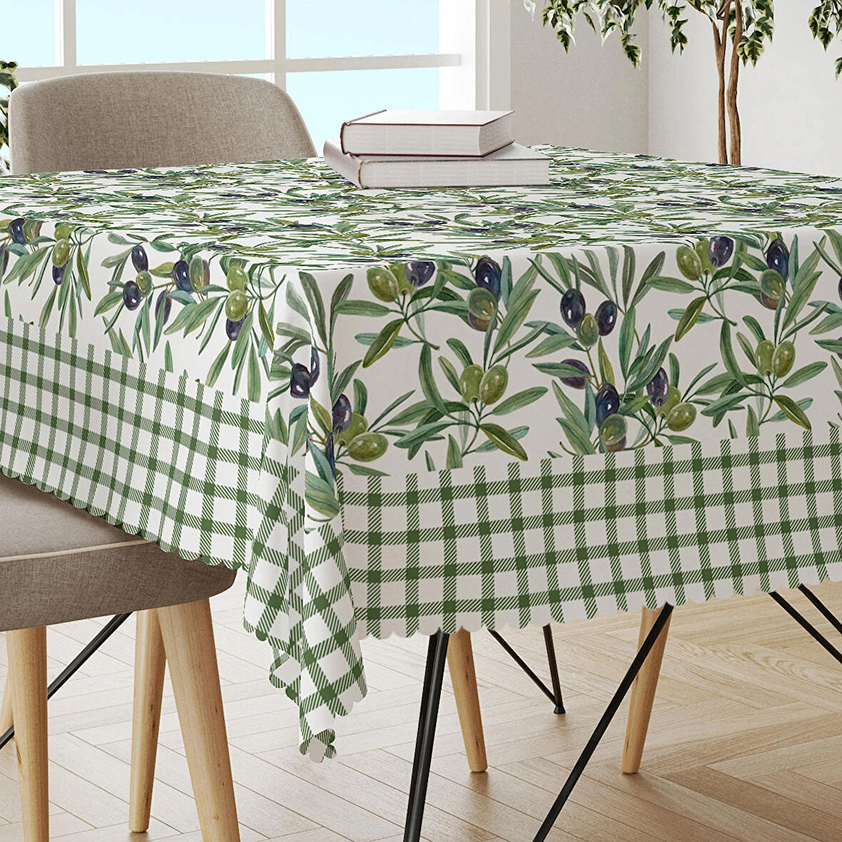 Ekose Zeytin Desenli Kolay Temizlenebilir Leke Tutmaz Dertsiz Masa Örtüsü