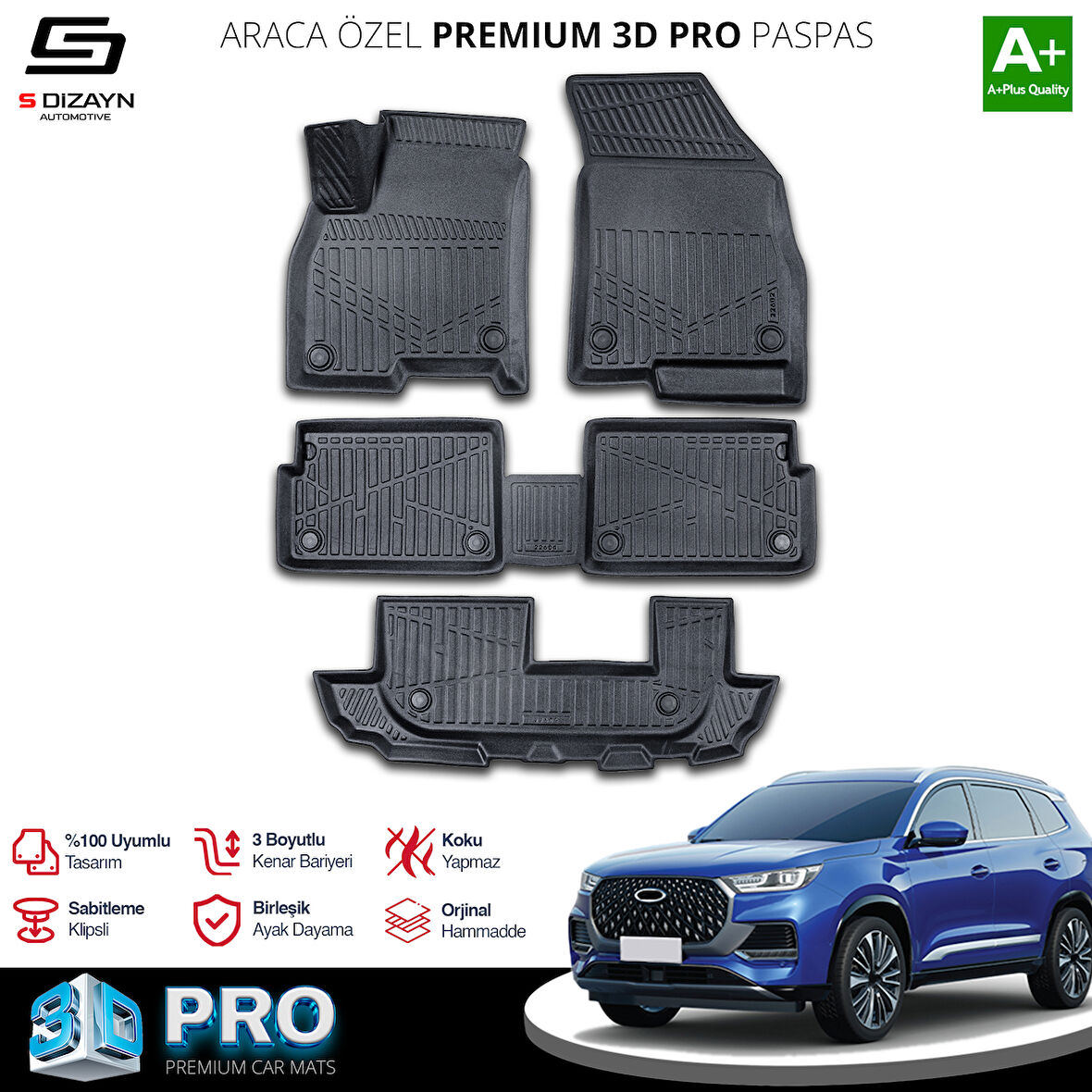 S-Dizayn Chery Tiggo 8 7 Koltuk 3D Pro Havuzlu Paspas 2020 Üzeri A+ Kalite