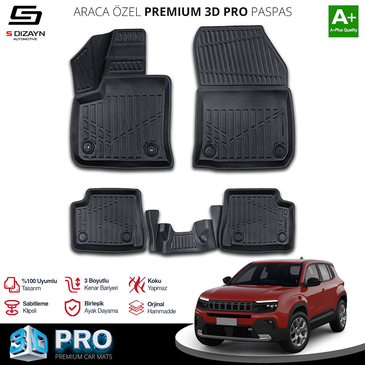 S-Dizayn Jeep Avenger 3D Pro Havuzlu Paspas 2023 Üzeri A+ Kalite