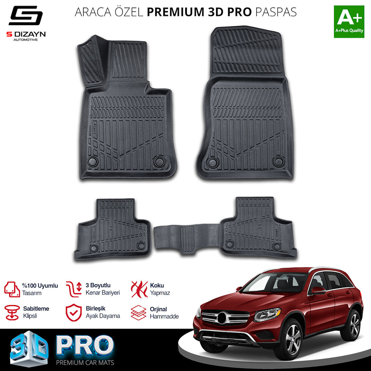 S-Dizayn Mercedes GLC 3D Pro Havuzlu Paspas 2015-2023 A+ Kalite