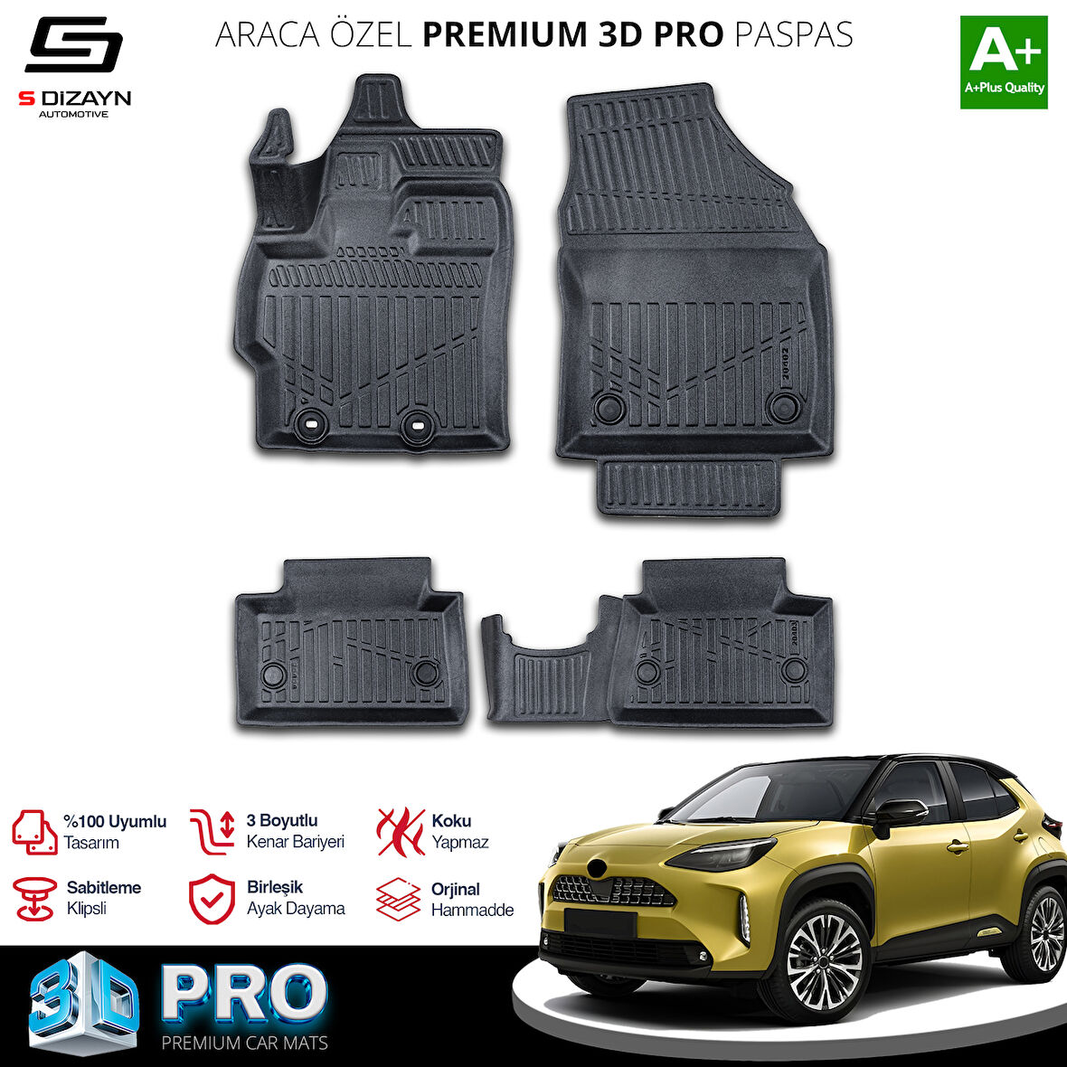 S-Dizayn Toyota Yaris Cross 3D Pro Havuzlu Paspas 2022 Üzeri A+ Kalite