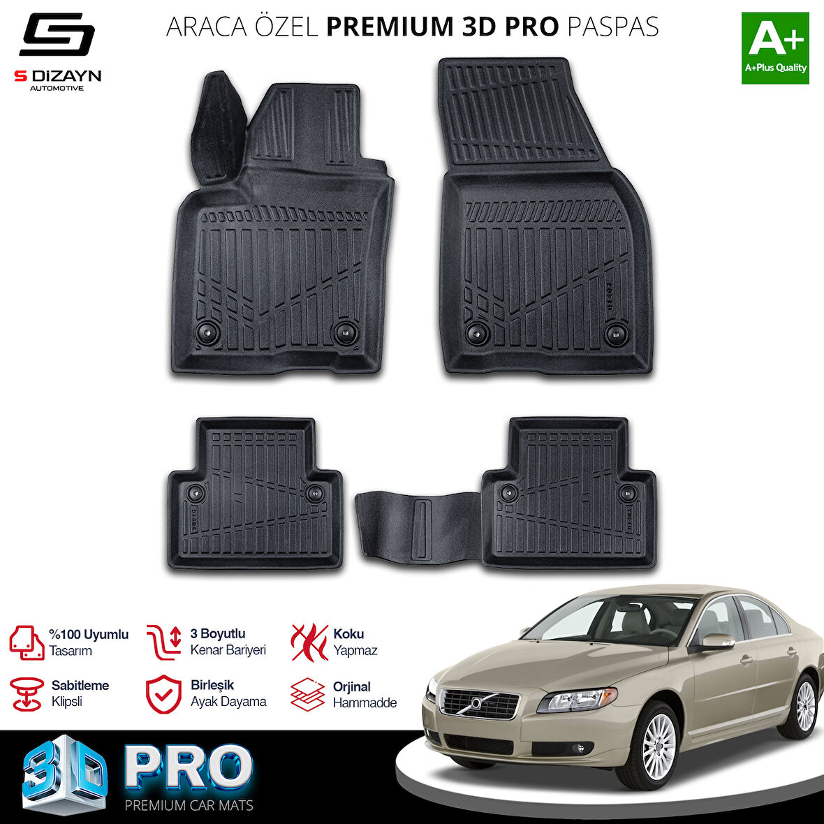 S-Dizayn Volvo S40 3D Pro Havuzlu Paspas 2004-2012 A+ Kalite