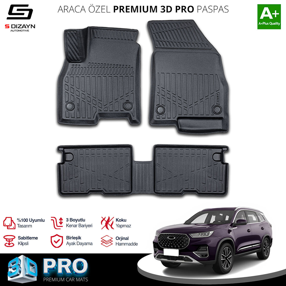 S-Dizayn Chery Tiggo 8 Pro 3D Pro Havuzlu Paspas 2022 Üzeri A+ Kalite