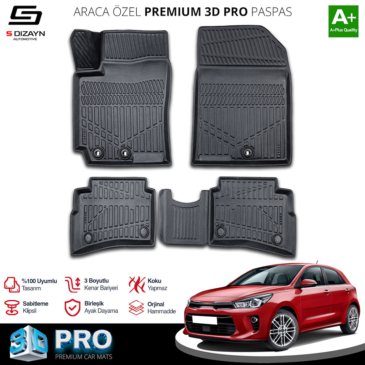 S-Dizayn Kia Rio 3D Pro Havuzlu Paspas 2017-2023 A+ Kalite