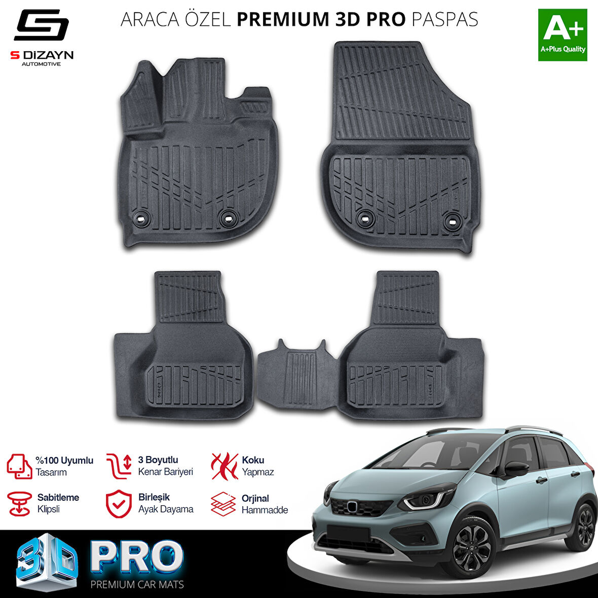 S-Dizayn Honda Jazz 3D Pro Havuzlu Paspas 2020 Üzeri A+ Kalite