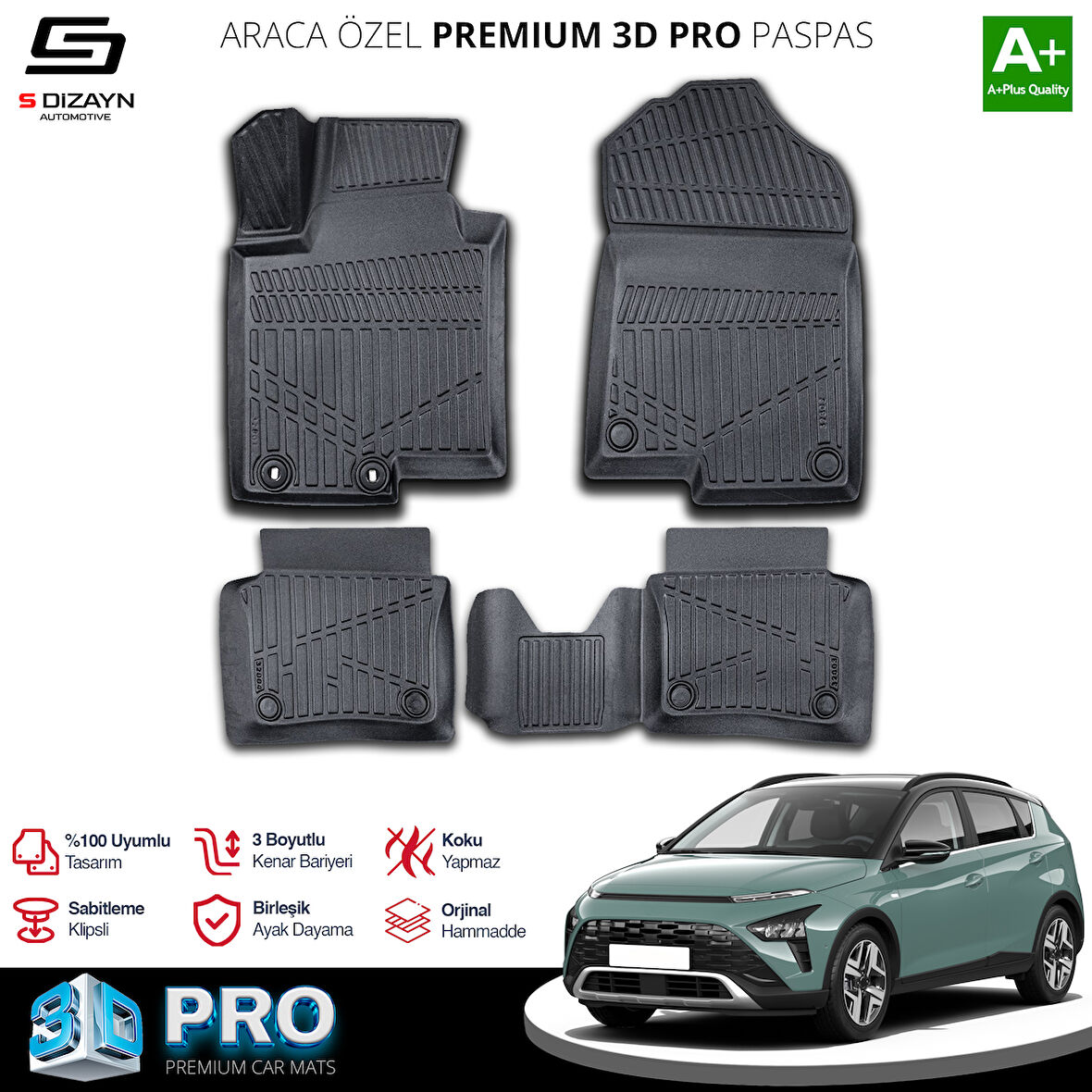 S-Dizayn Hyundai Bayon 3D Pro Havuzlu Paspas 2021 Üzeri A+ Kalite