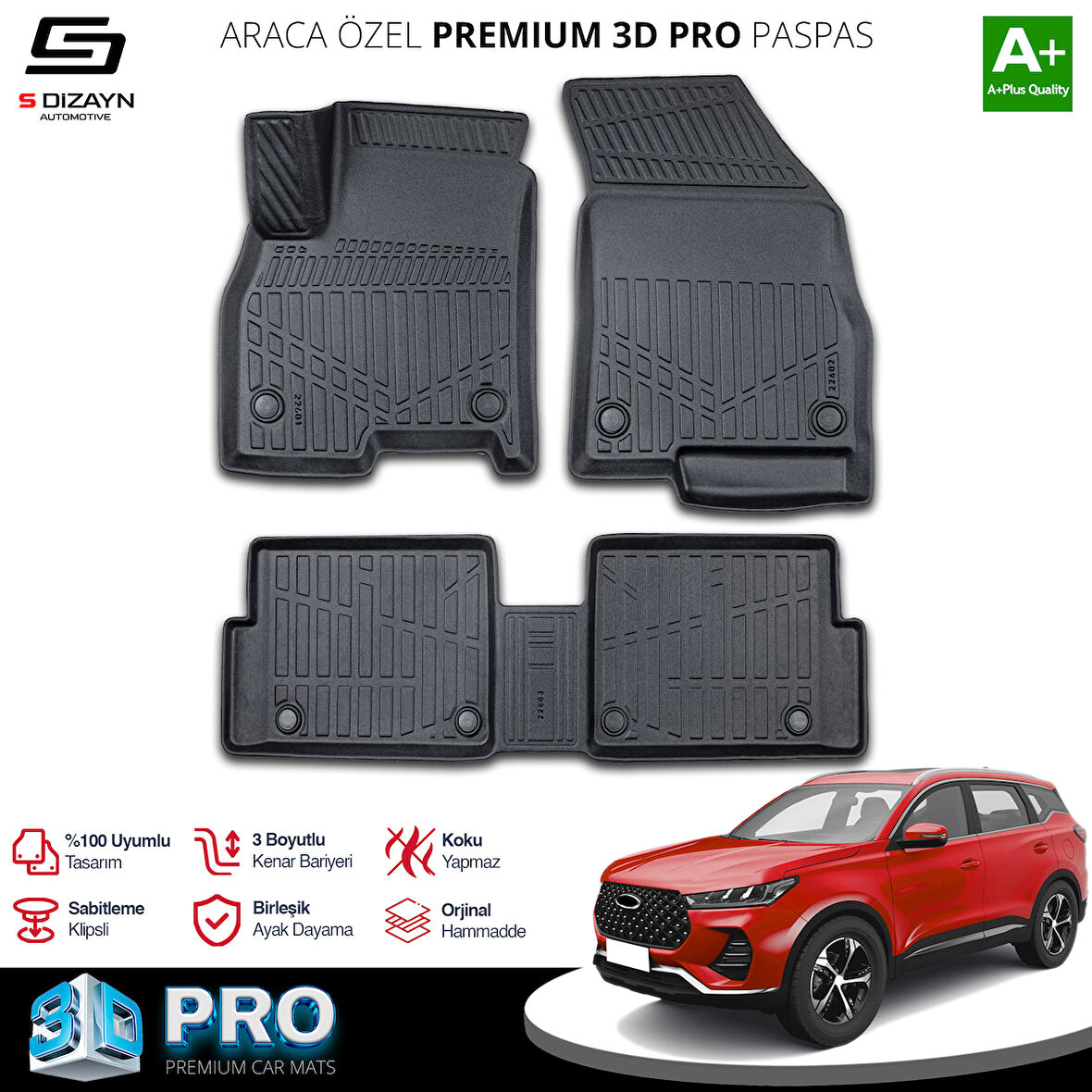 S-Dizayn Chery Tiggo 7 Pro 3D Pro Havuzlu Paspas 2022 Üzeri A+ Kalite