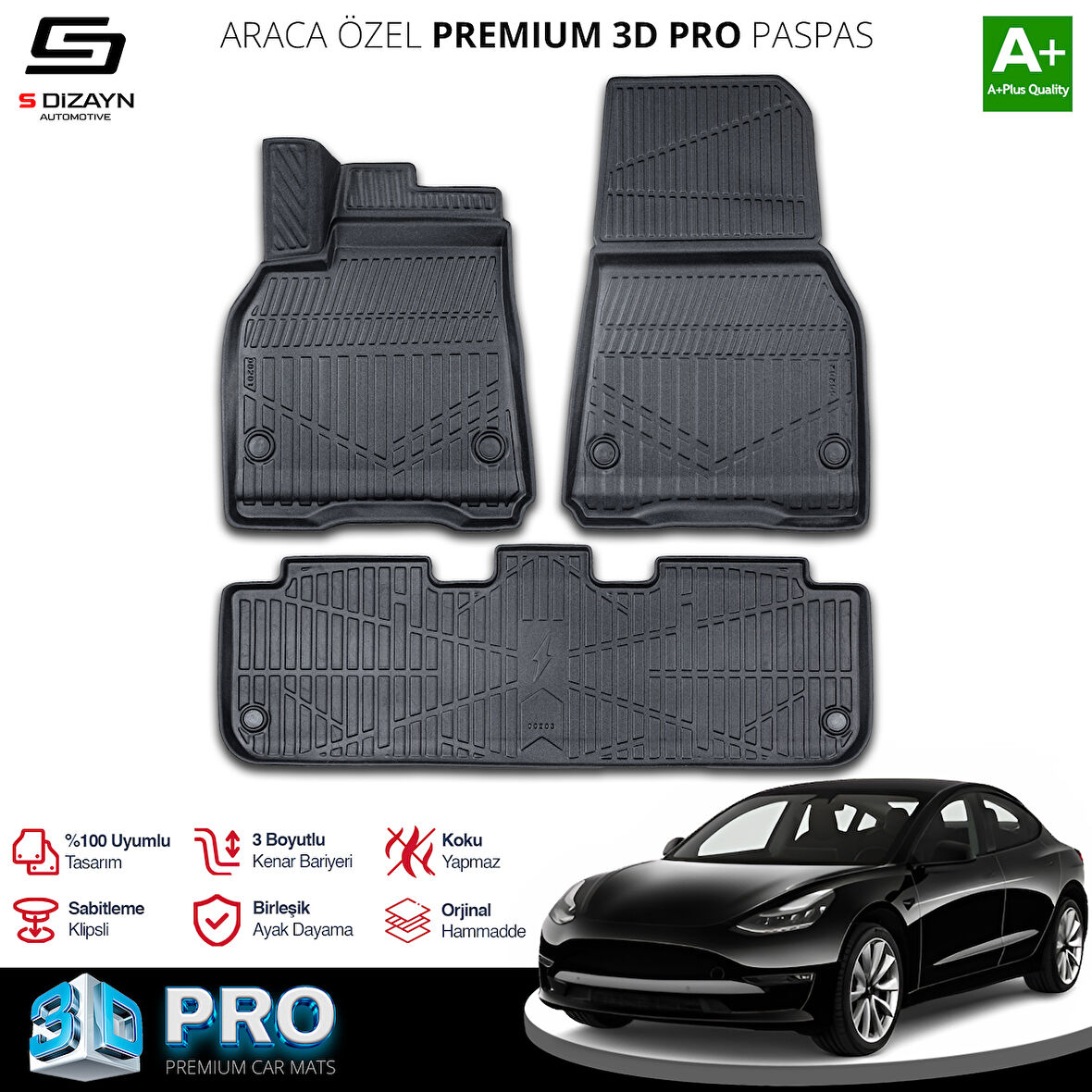 S-Dizayn Tesla Model Y 3D Pro Havuzlu Paspas 2020 Üzeri A+ Kalite