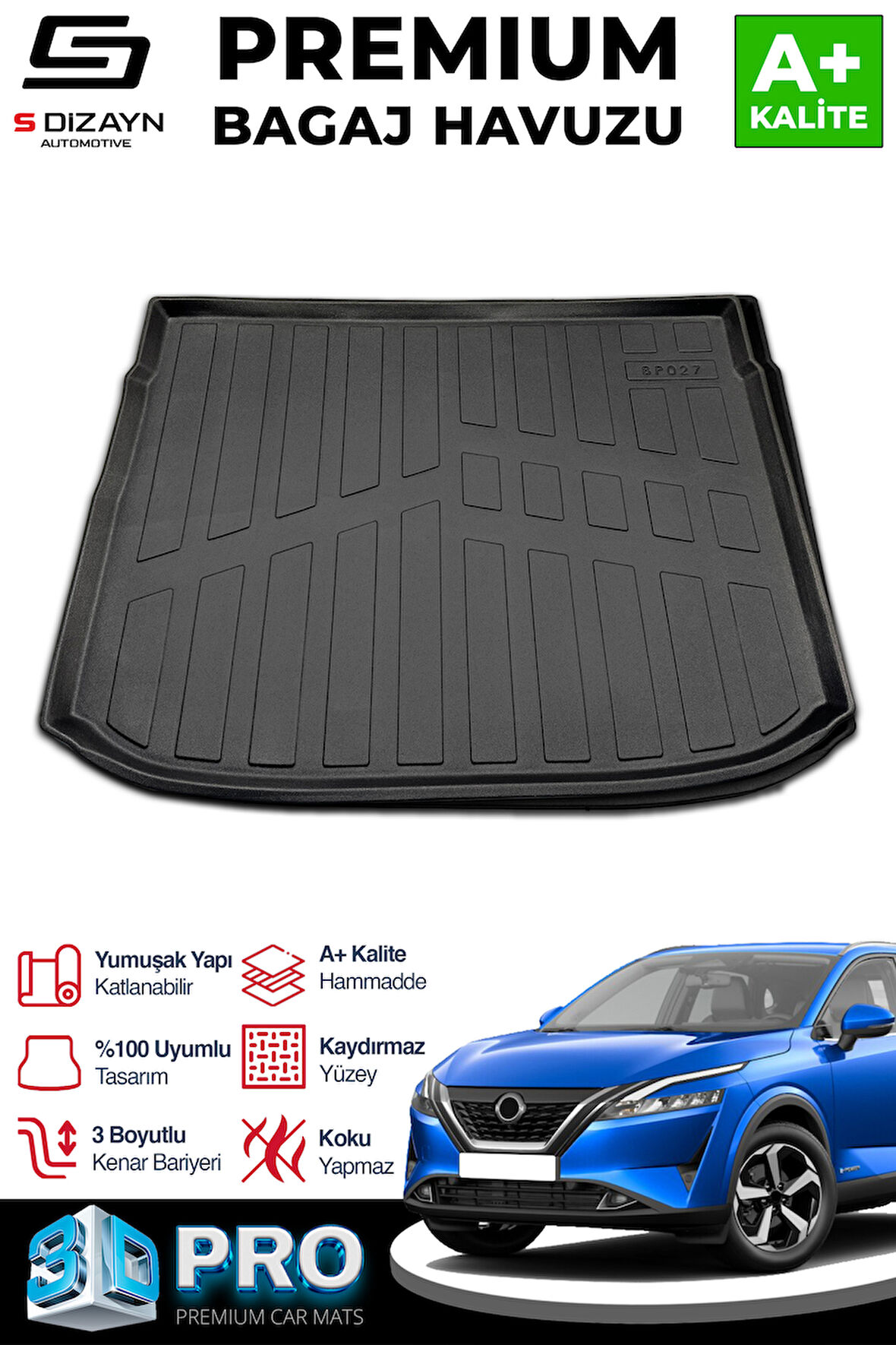 S-Dizayn Nissan Qashqai E-Power 3D Pro Bagaj Havuzu Üst Bagaj 2021 Üzeri A+ Kalite