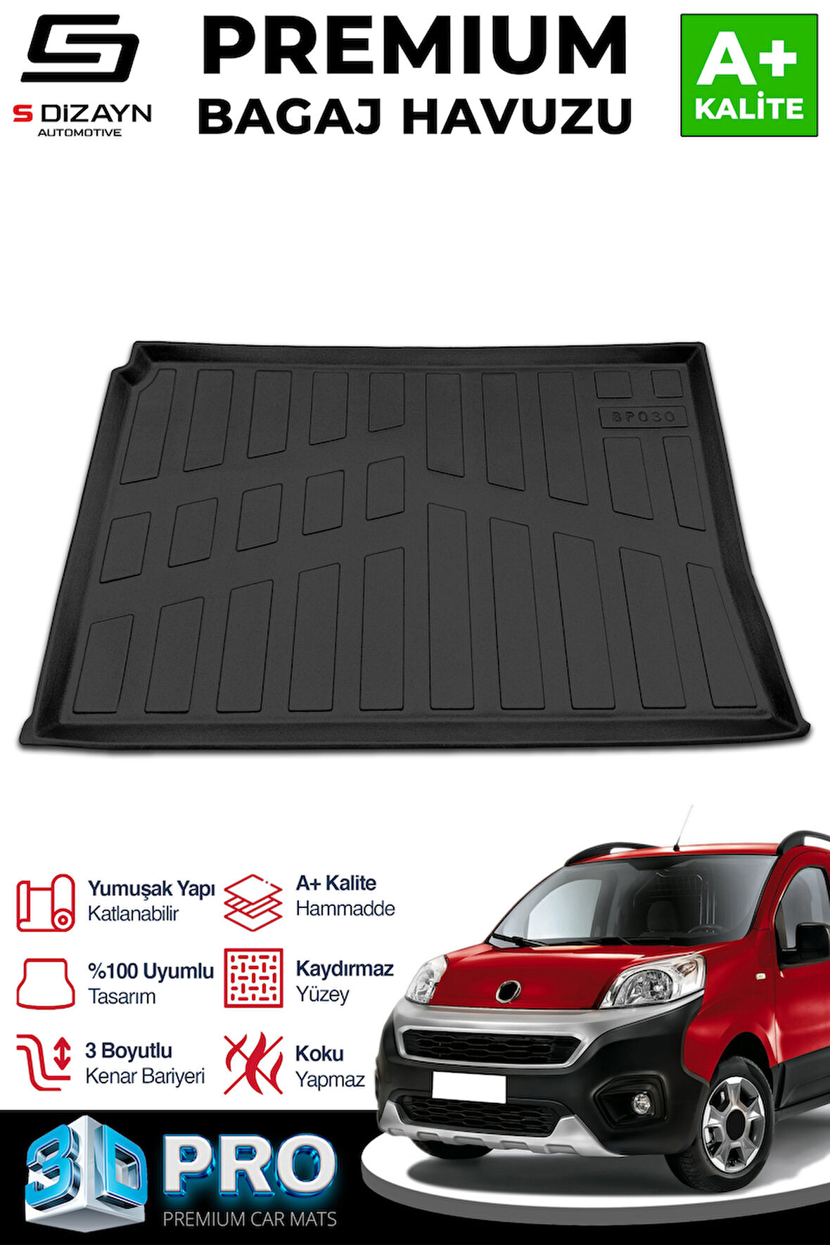 S-Dizayn Fiat Fiorino 3D Pro Bagaj Havuzu 2008 Üzeri A+ Kalite