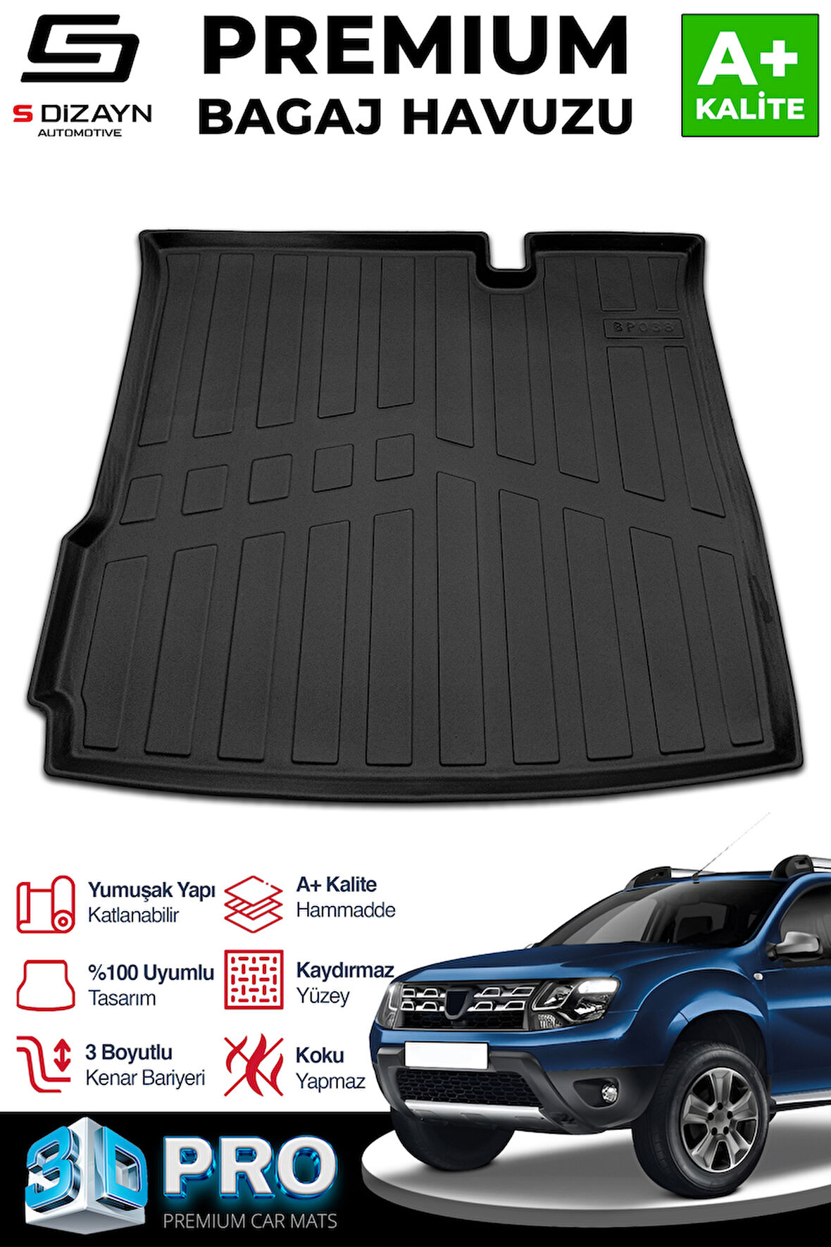 S-Dizayn Dacia Duster 4X2 3D Pro Bagaj Havuzu 2018-2022 A+ Kalite