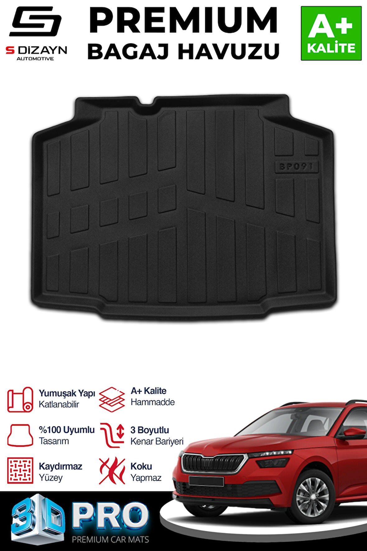 S-Dizayn Skoda Kamiq 3D Pro Bagaj Havuzu 2019 Üzeri A+ Kalite