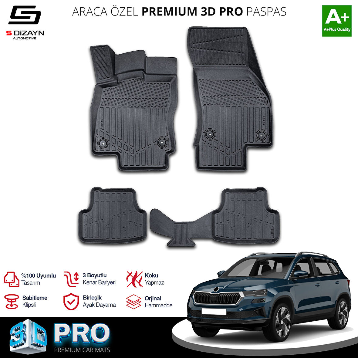 S-Dizayn Skoda Karoq 3D Pro Havuzlu Paspas 2018 Üzeri A+ Kalite