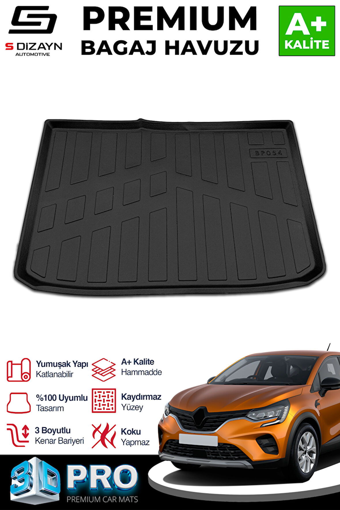 S-Dizayn Renault Captur 3D Pro Bagaj Havuzu 2019 Üzeri A+ Kalite