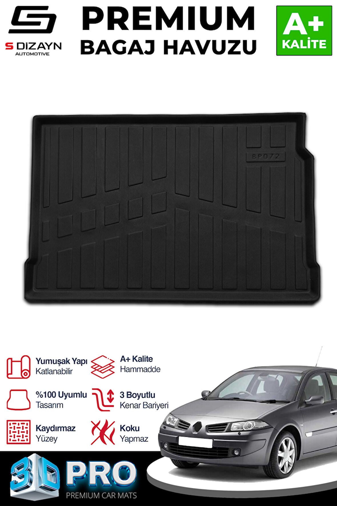 S-Dizayn Renault Megane 2 HB 3D Pro Bagaj Havuzu 2002-2009 A+ Kalite