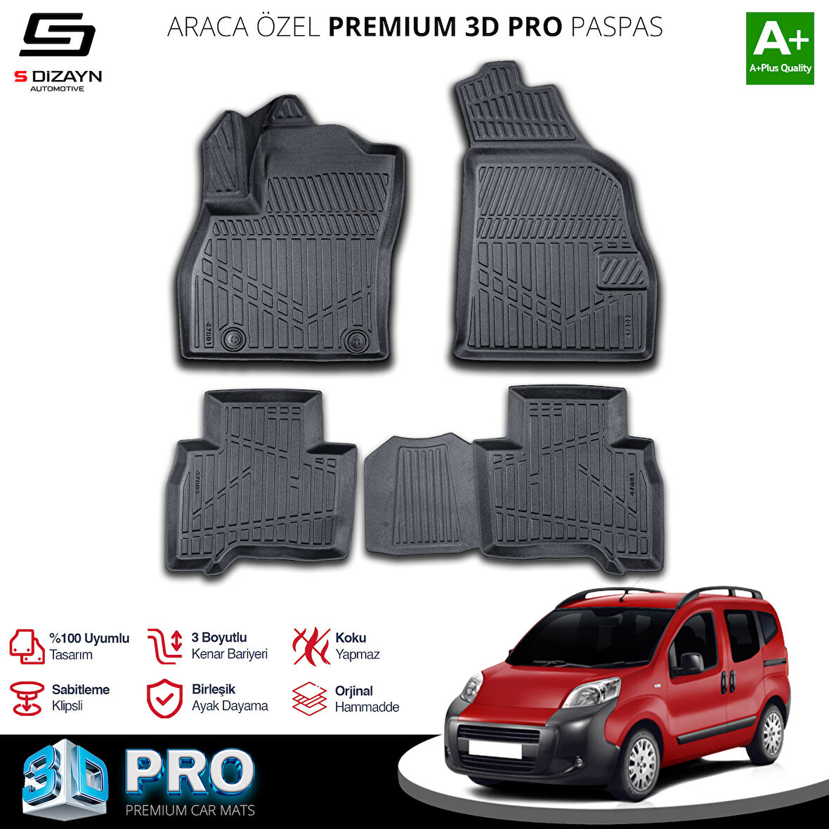 S-Dizayn Citroen Nemo 3D Pro Havuzlu Paspas 2008 Üzeri A+ Kalite