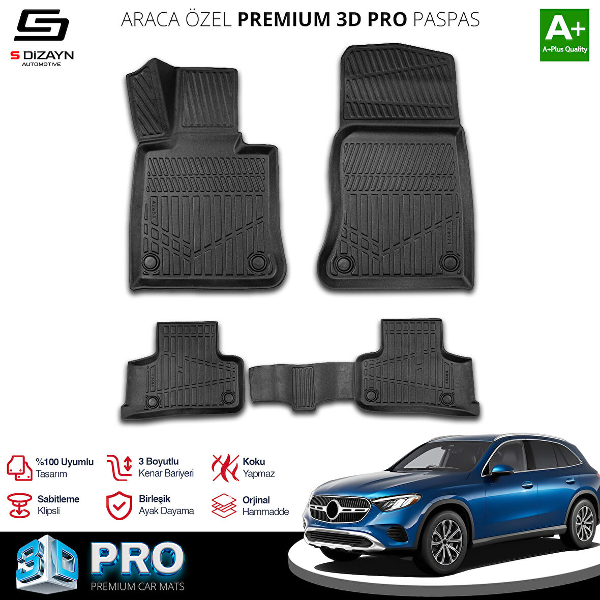 S-Dizayn Mercedes GLC 3D Pro Havuzlu Paspas 2023 Üzeri A+ Kalite
