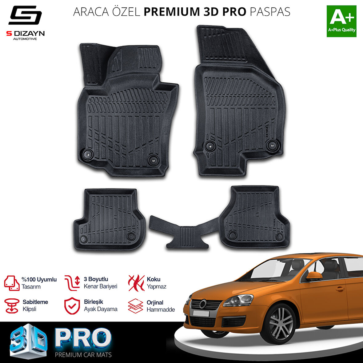 S-Dizayn VW Jetta 3D Pro Havuzlu Paspas 2005-2007 A+ Kalite