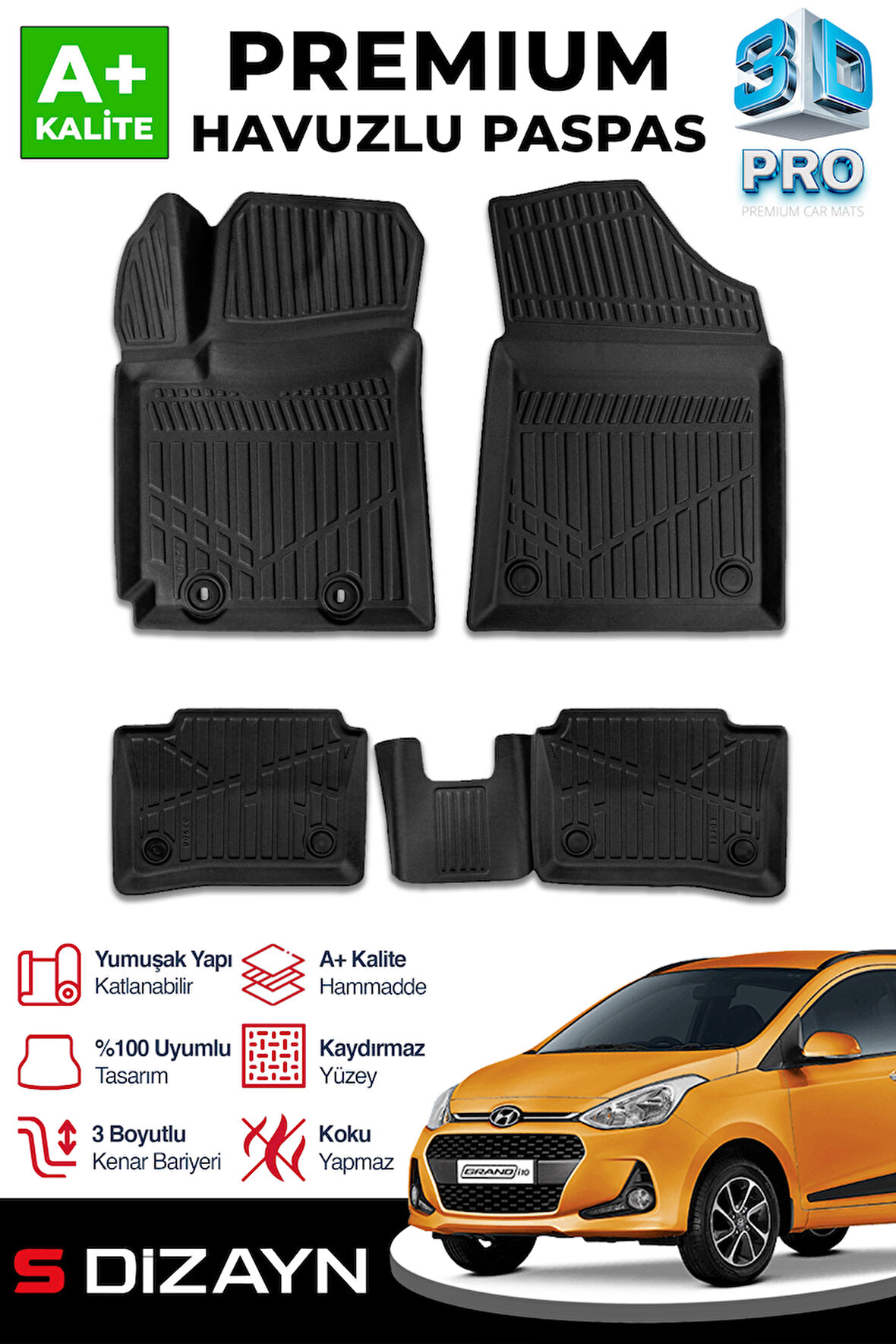 S-Dizayn Hyundai i10 3D Pro Havuzlu Paspas 2019 Üzeri A+ Kalite