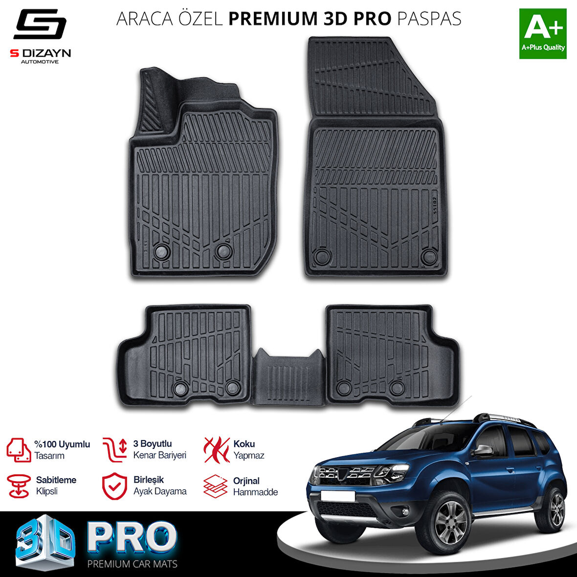 S-Dizayn Dacia Duster 3D Pro Havuzlu Paspas 2018-2022 A+ Kalite