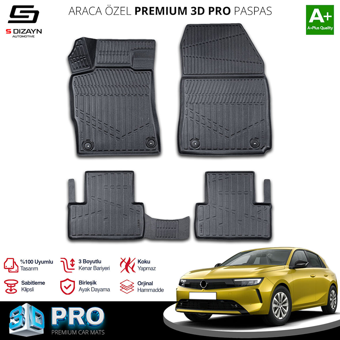 S-Dizayn Opel Astra L 3D Pro Havuzlu Paspas 2021 Üzeri A+ Kalite