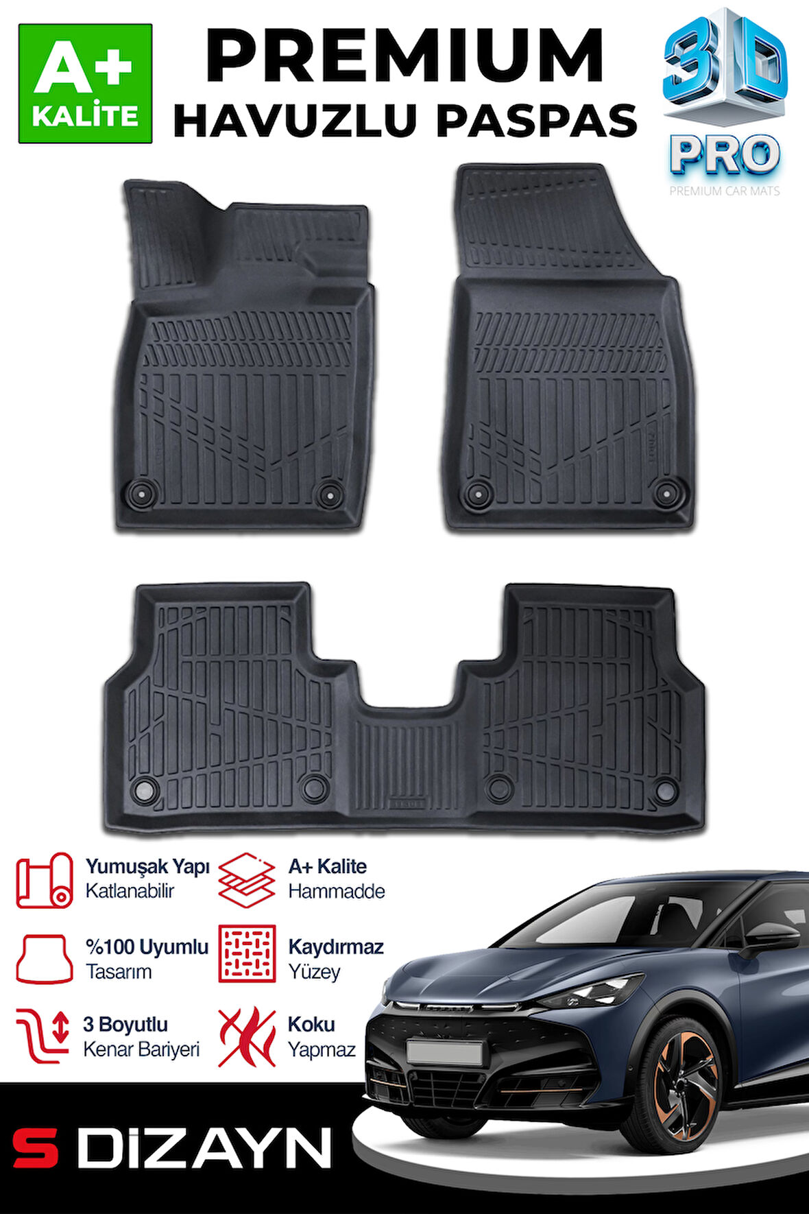 S-Dizayn Cupra Tavascan 3D Pro Havuzlu Paspas 2023 Üzeri A+ Kalite