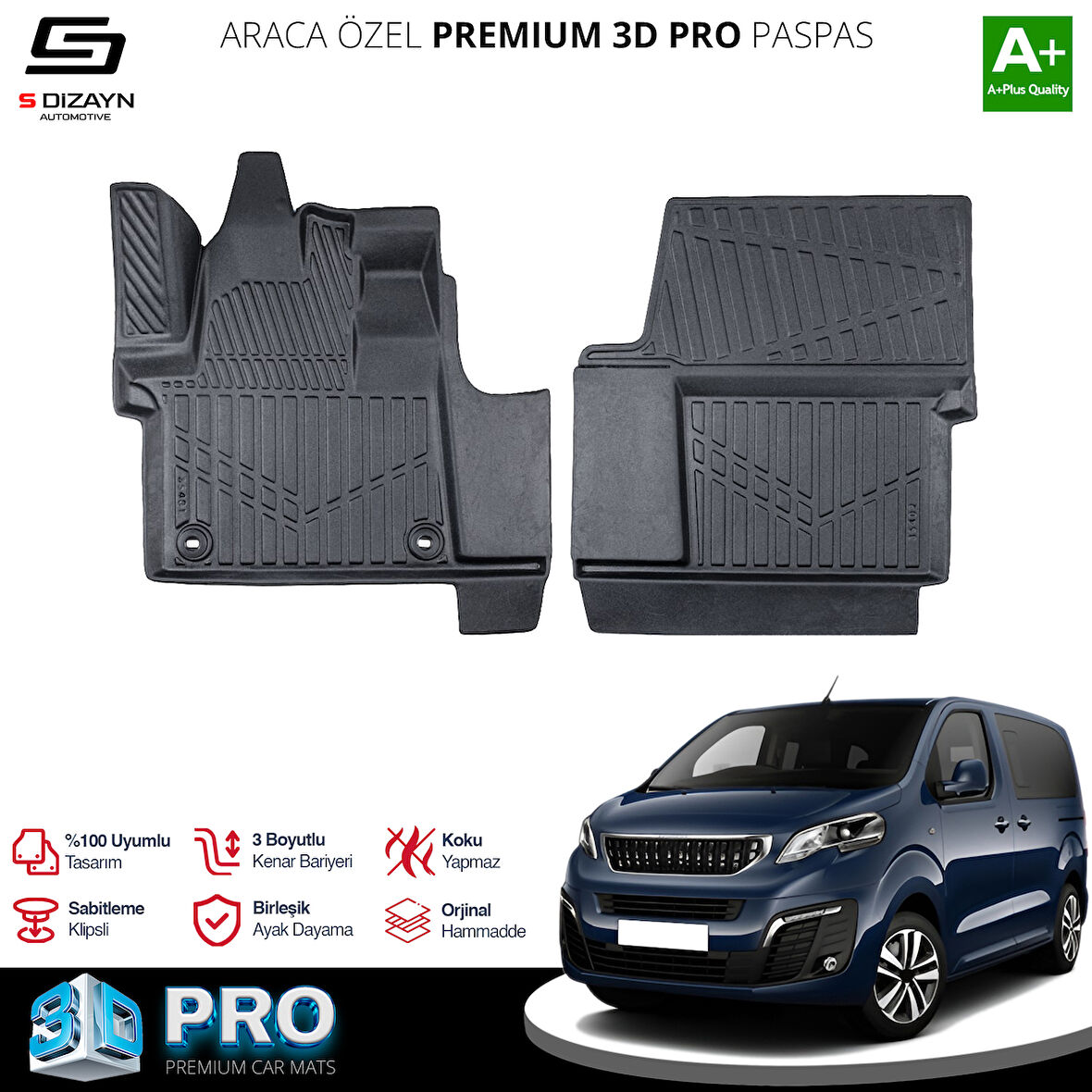S-Dizayn Peugeot Expert Traveller 3D Pro Havuzlu Paspas 2016 Üzeri A+ Kalite