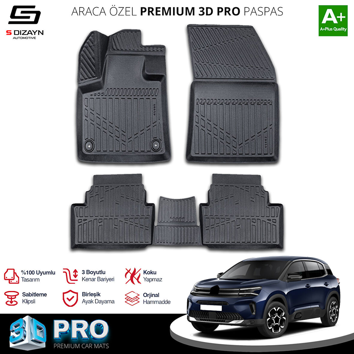 S-Dizayn Citroen C5 Aircross 3D Pro Havuzlu Paspas 2017 Üzeri A+ Kalite