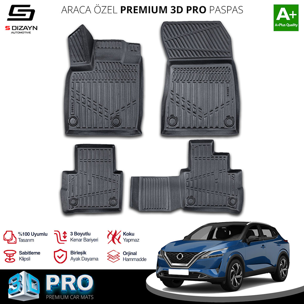 S-Dizayn Nissan Qashqai 3D Pro Havuzlu Paspas 2021 Üzeri A+ Kalite