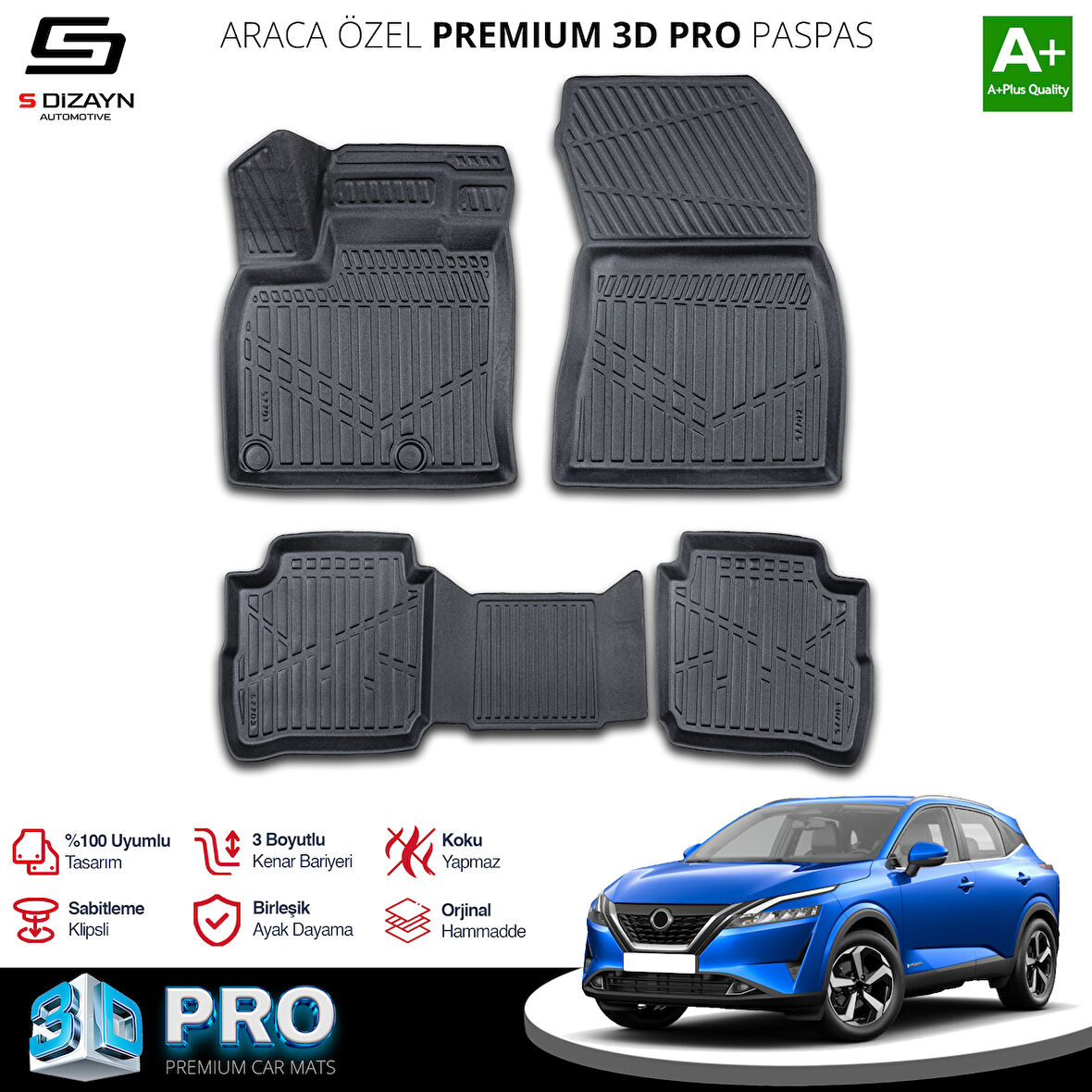 S-Dizayn Nissan Qashqai E-Power 3D Pro Havuzlu Paspas 2021-2024 A+ Kalite
