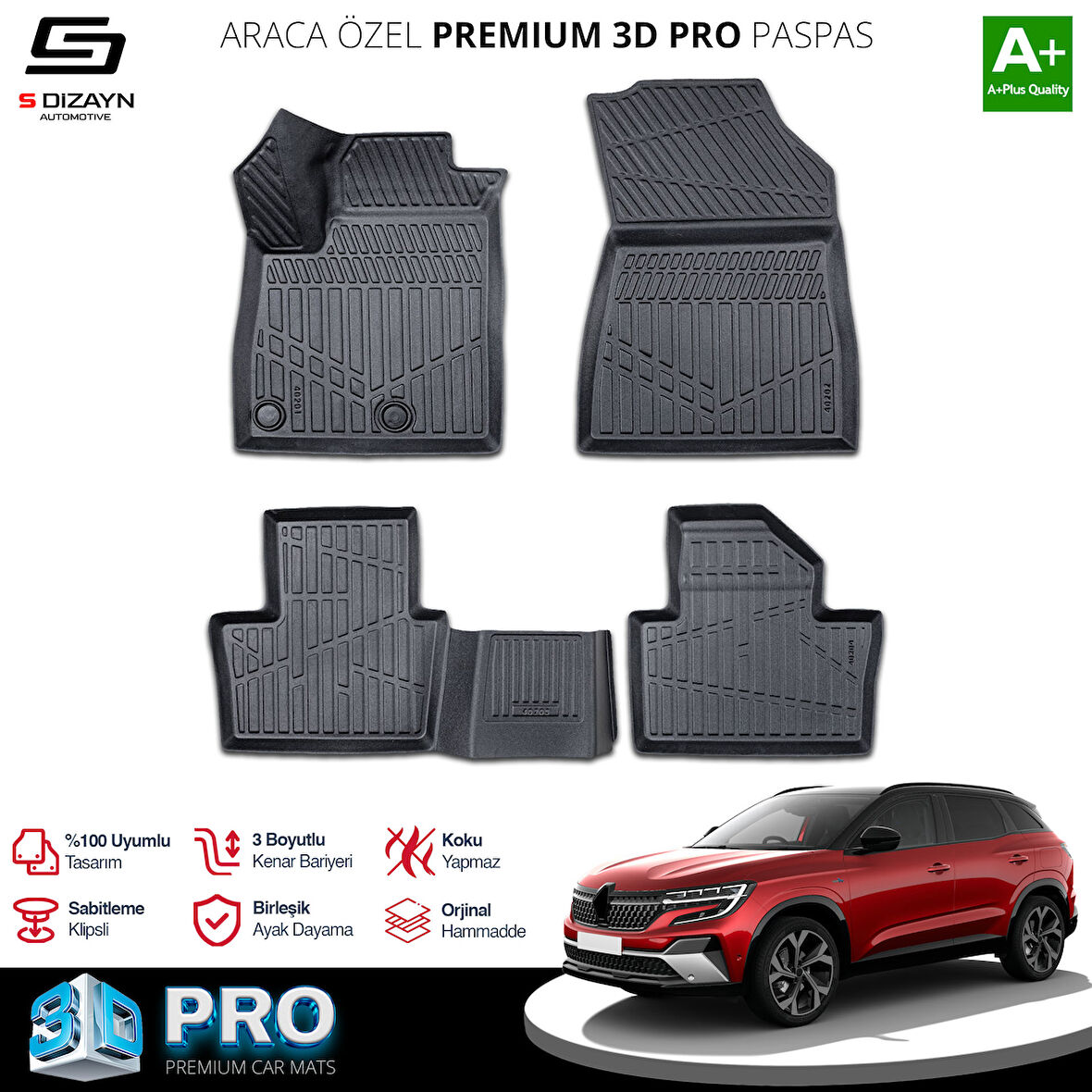 S-Dizayn Renault Austral Mild Hybrid 3D Pro Havuzlu Paspas 2023 Üzeri A+ Kalite