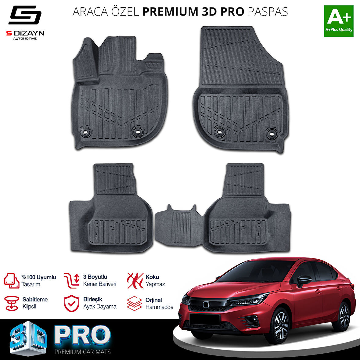S-Dizayn Honda City 3D Pro Havuzlu Paspas 2021 Üzeri A+ Kalite