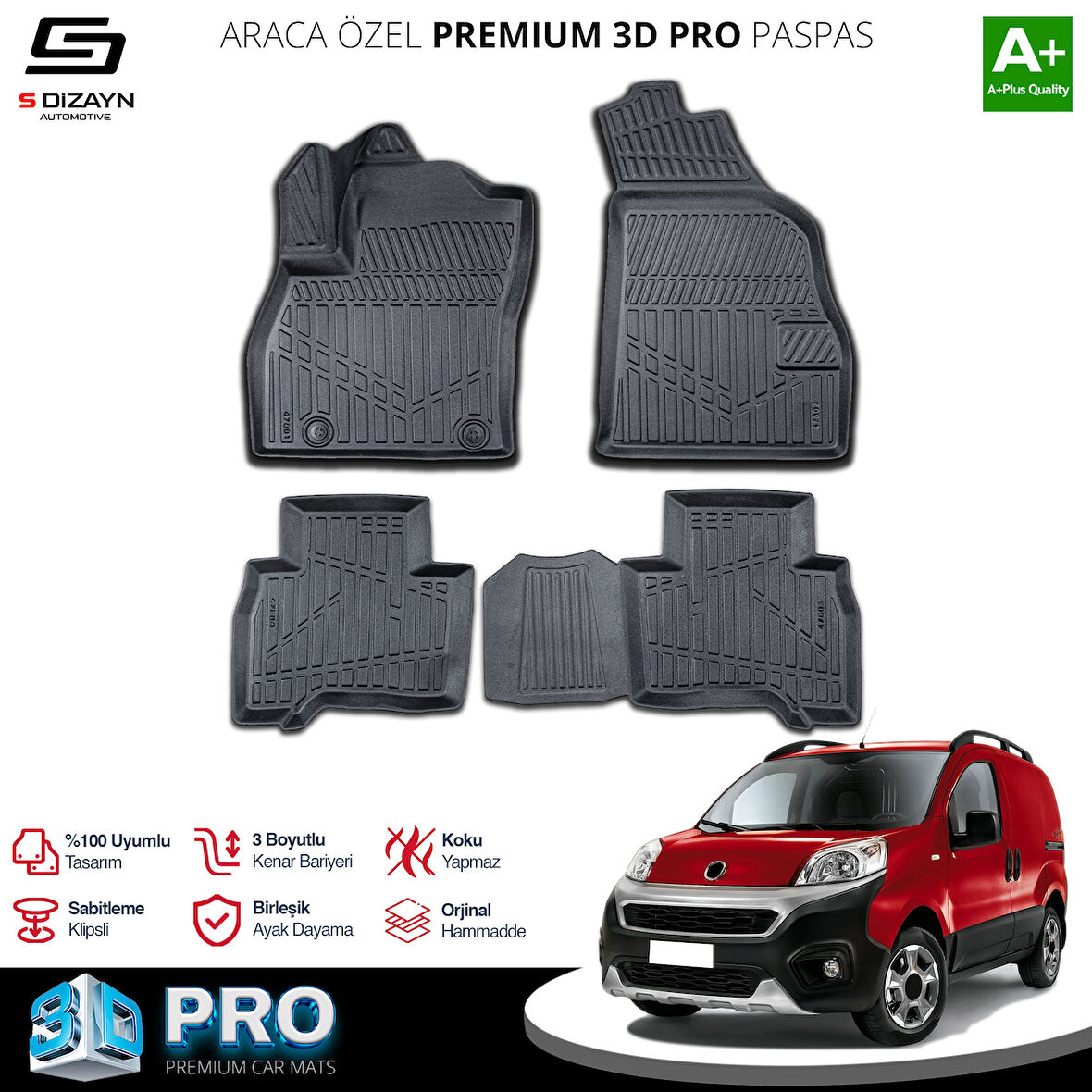S-Dizayn Fiat Fiorino 3D Pro Havuzlu Paspas 2008 Üzeri A+ Kalite