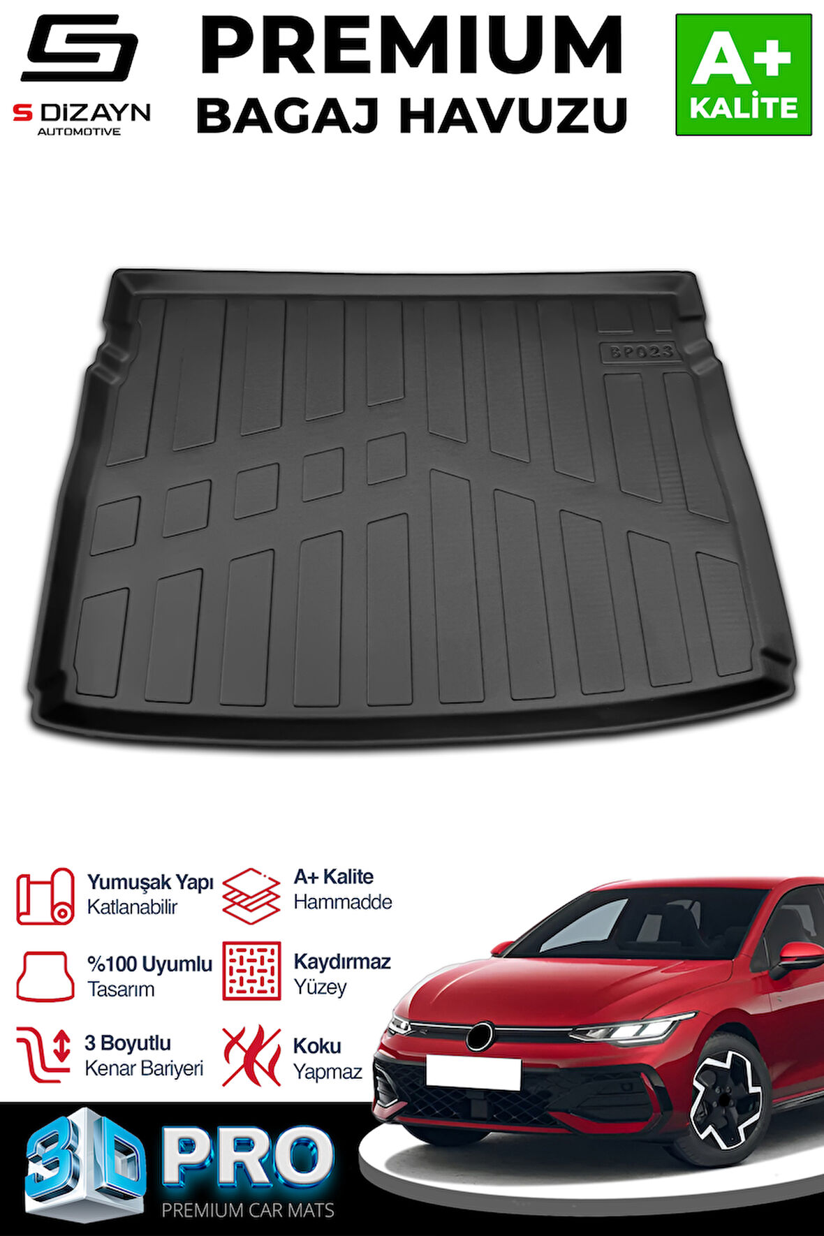 S-Dizayn VW Golf 8 3D Pro Bagaj Havuzu Üst Bagaj 2021-2024 A+ Kalite