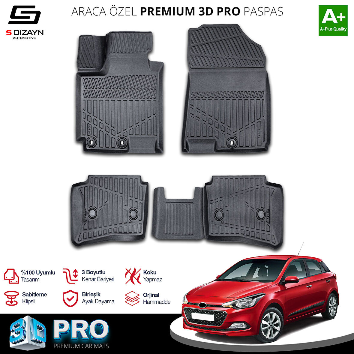 S-Dizayn Hyundai i20 3D Pro Havuzlu Paspas 2014-2018 A+ Kalite