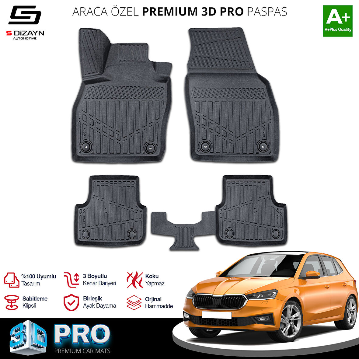 S-Dizayn Skoda Fabia 4 3D Pro Havuzlu Paspas 2021 Üzeri A+ Kalite