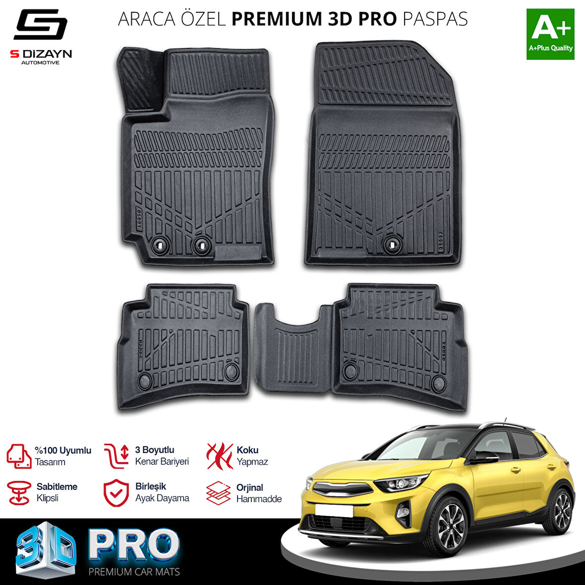 S-Dizayn Kia Stonic 3D Pro Havuzlu Paspas 2017 Üzeri A+ Kalite