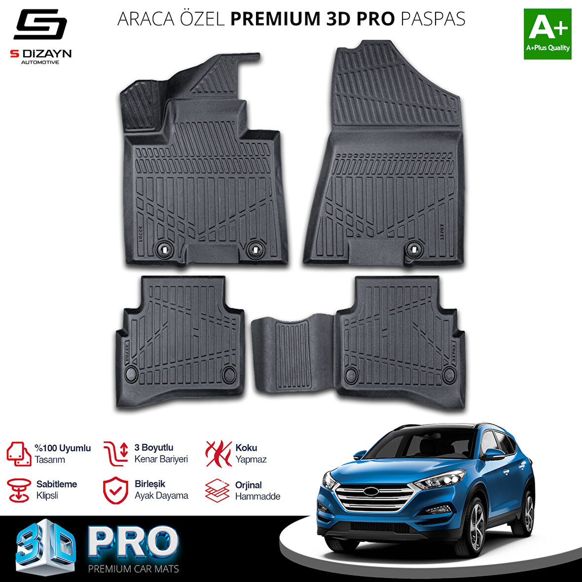 S-Dizayn Hyundai Tucson 3D Pro Havuzlu Paspas 2015-2020 A+ Kalite