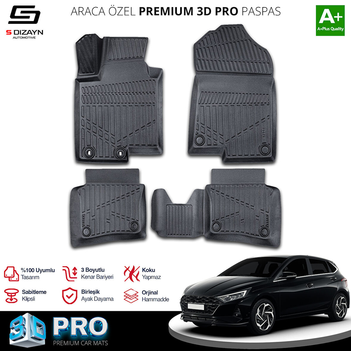 S-Dizayn Hyundai i20 3D Pro Havuzlu Paspas 2020 Üzeri A+ Kalite