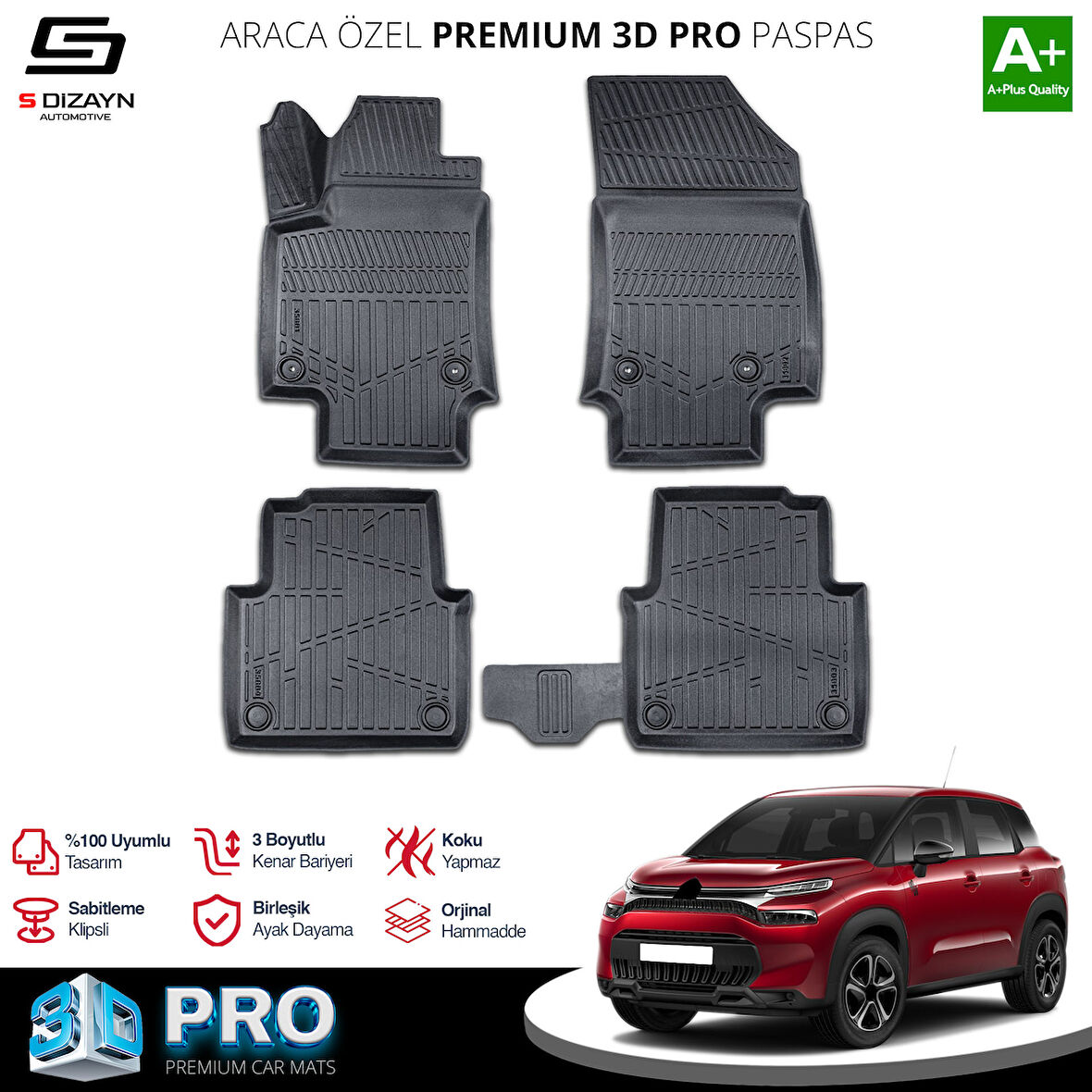 S-Dizayn Citroen C3 Aircross 3D Pro Havuzlu Paspas 2017 Üzeri A+ Kalite