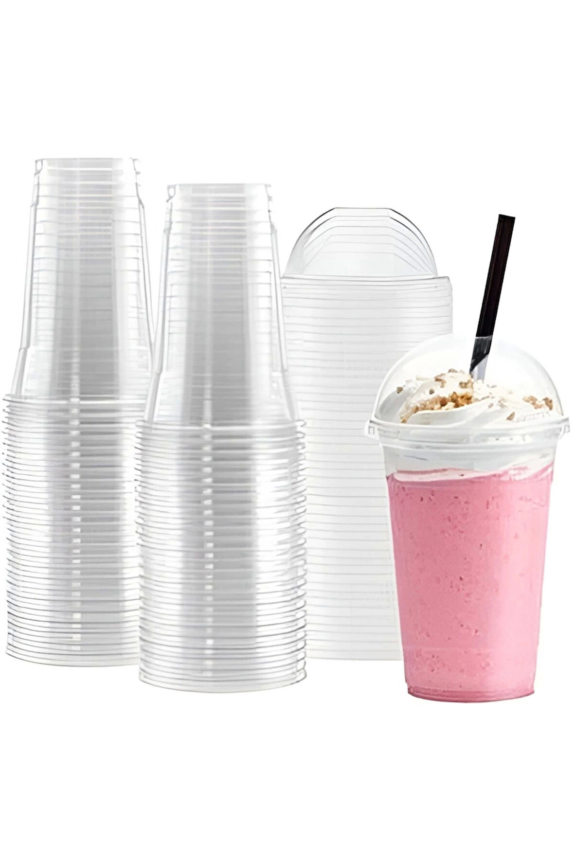 Plastik Şeffaf Bardak Milkshake Bardağı Kahve Bardağı Soğuk Içecek Tatlı Bardağı 400-450ml 10 Adet