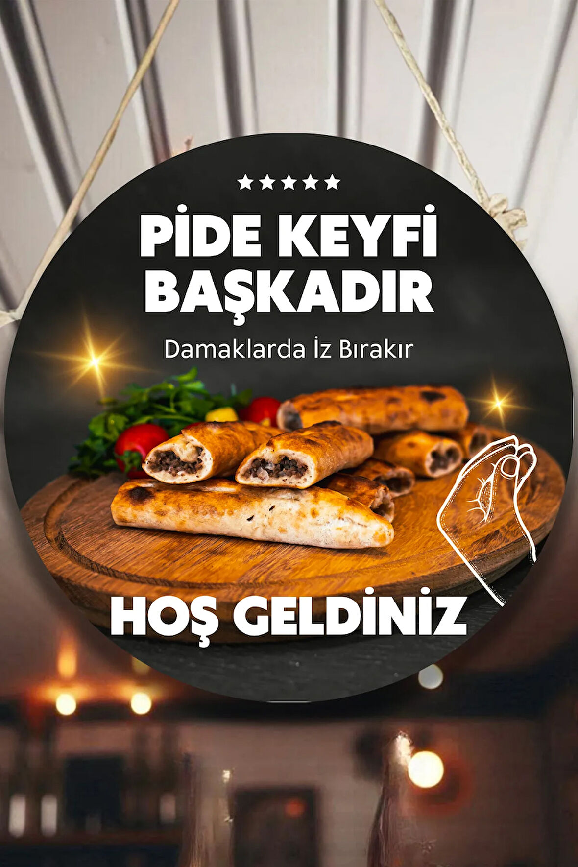 Pide Salonu için Çift Taraflı Hoş Geldiniz Karşılama Tabelası, Pide Dükkan Kapı Duvar Tablo Pano Süs