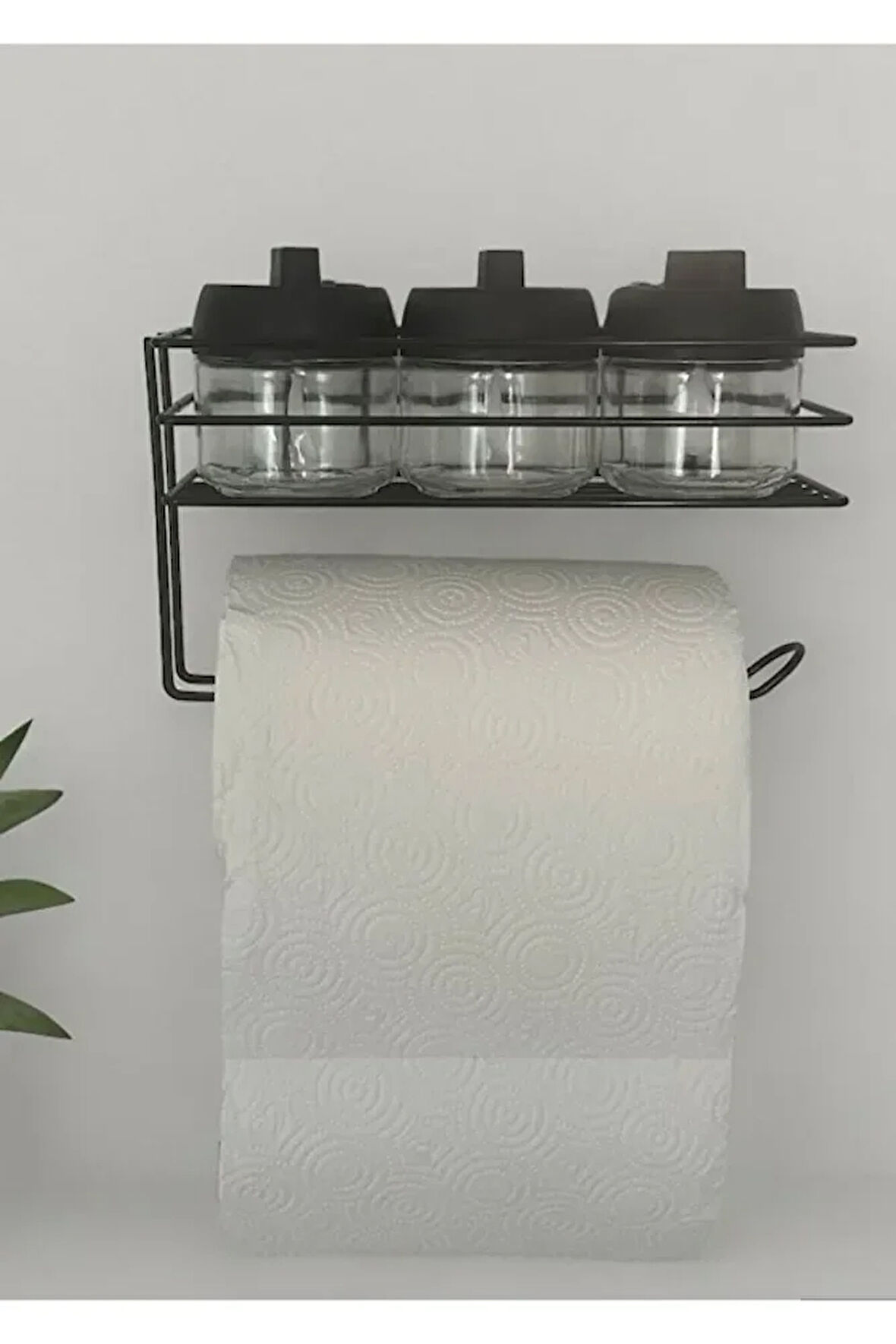 Yapışkanlı Metal Havluluklu Kahve,Çay,Baharat Standı Ve 3’lü Kavanoz Seti Süper Sticker Askı