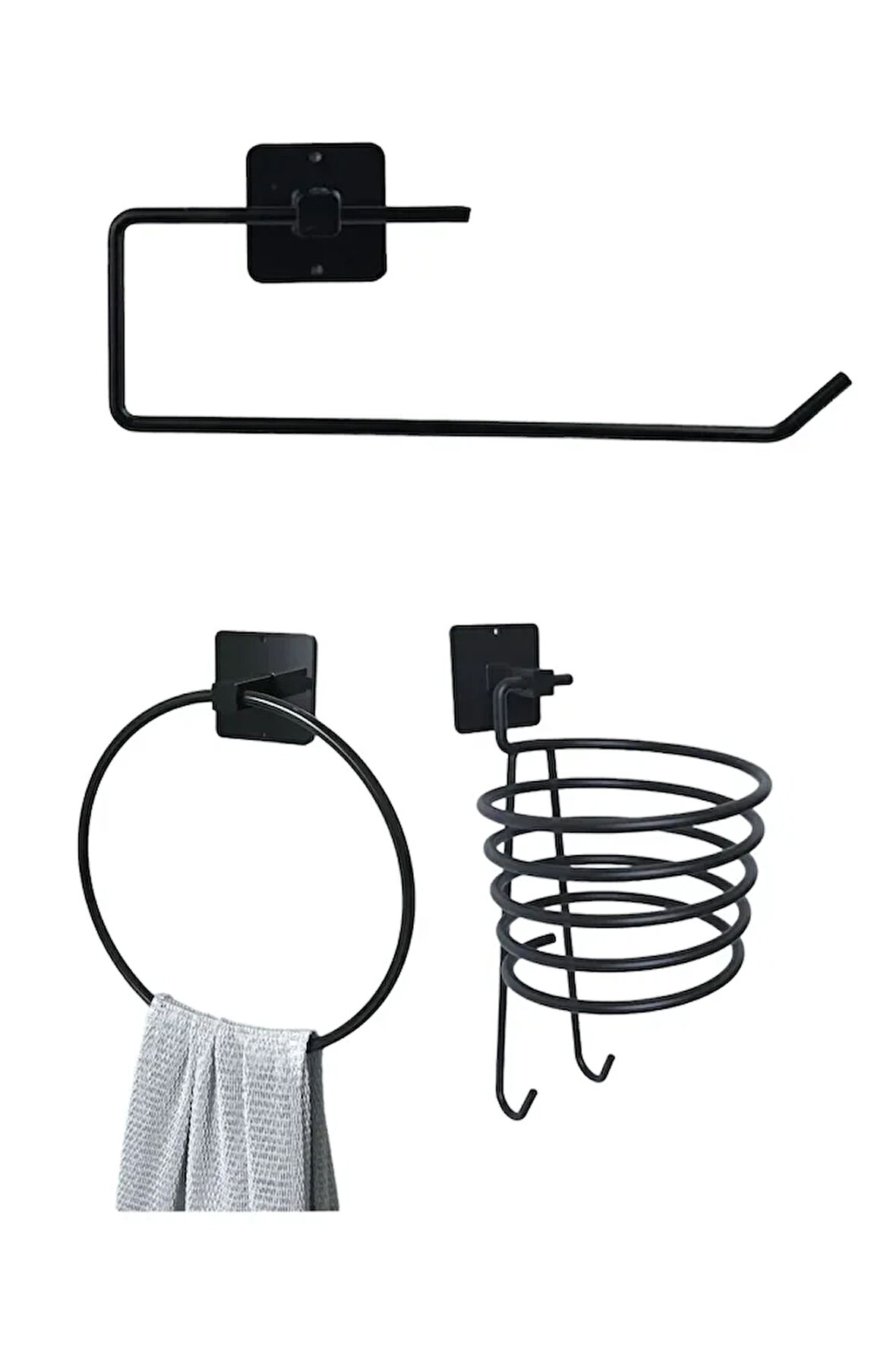 Yapışkanlı Kağıt Havluluk+Yuvarlak Havlu Tutucu+Fönlük 3'Lü Set