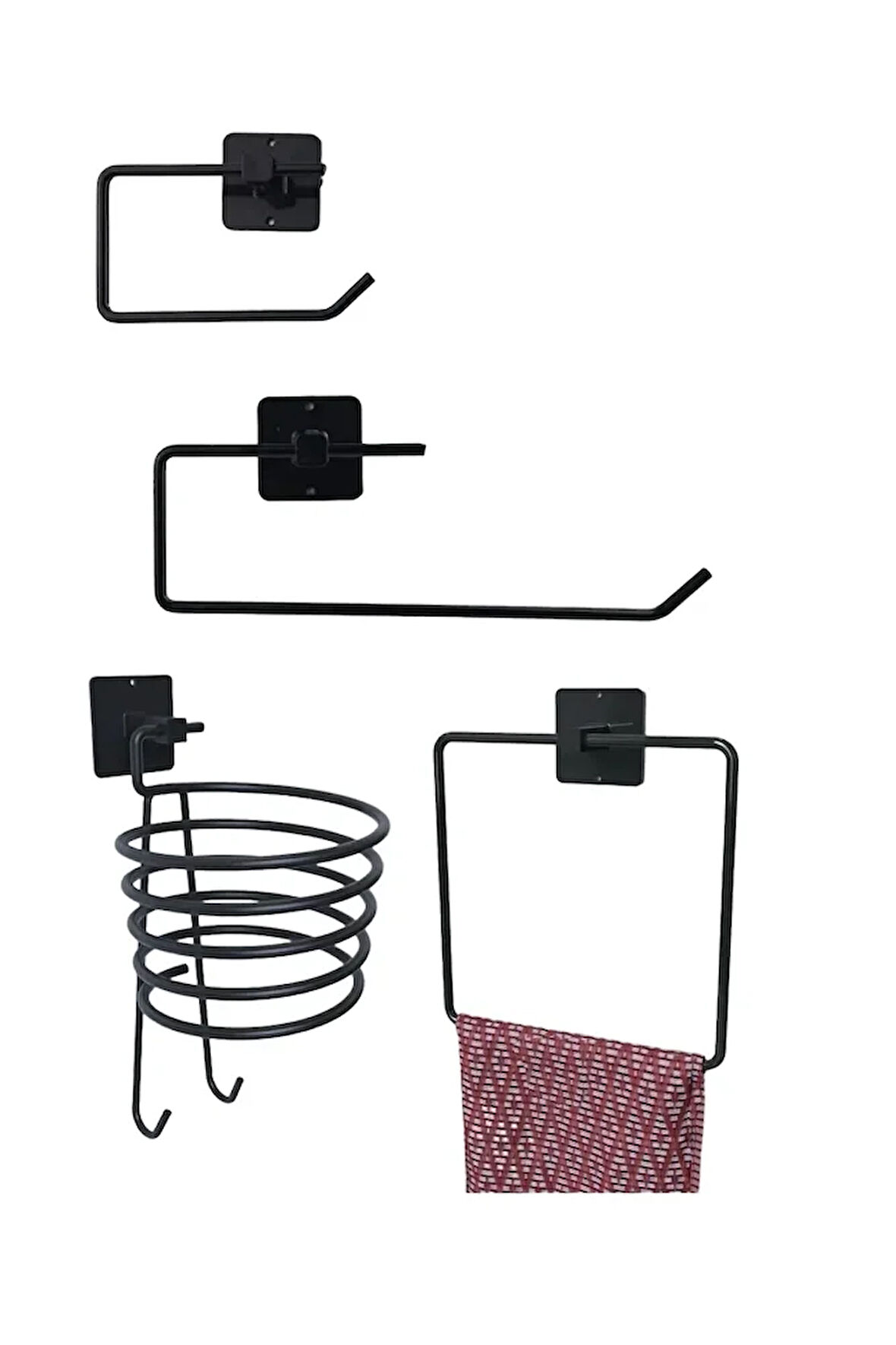 Yapışkanlı Tuvalet Kağıdı+Kağıt Havlu+Kare Havlu+ Fön Makinesi Tutucu 4'lü Set