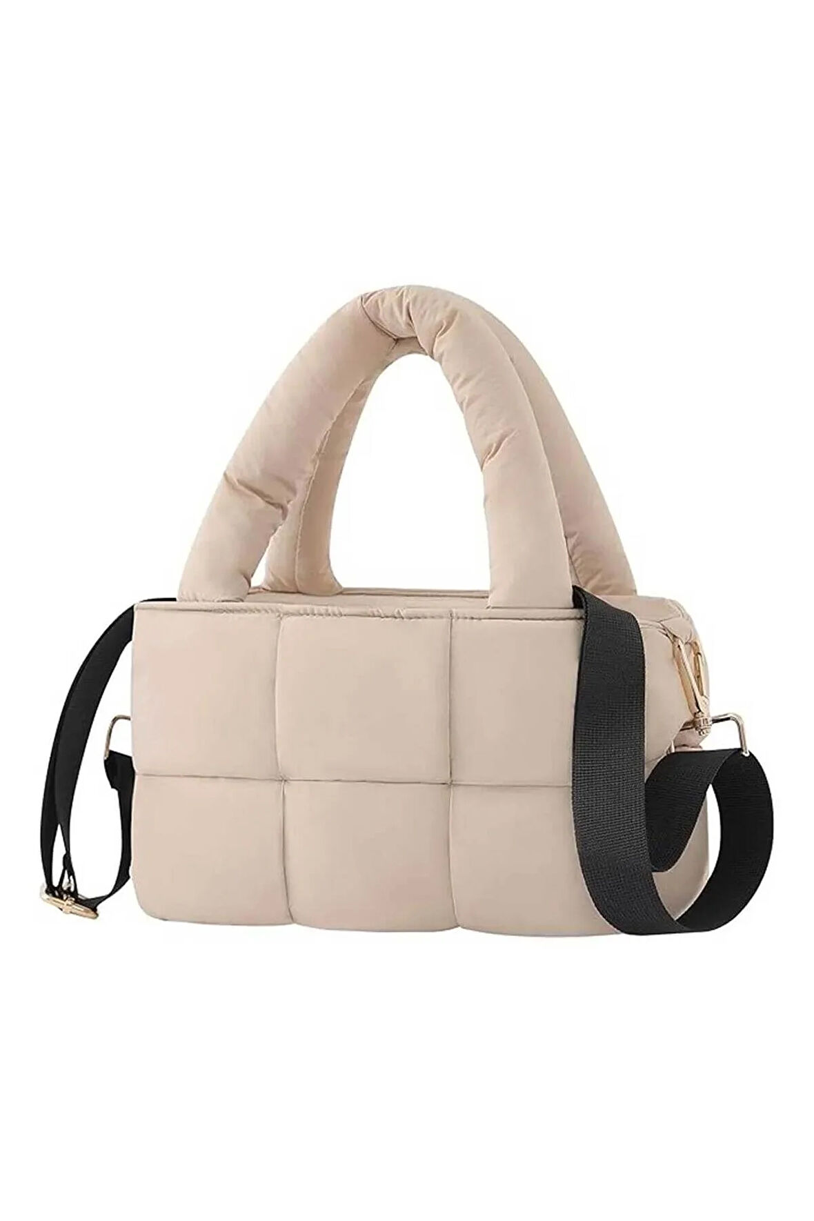 Puffer Tote Bag Kadın Omuz Çantası - Kabartmalı Kapitone Kadın Çantası - Krem