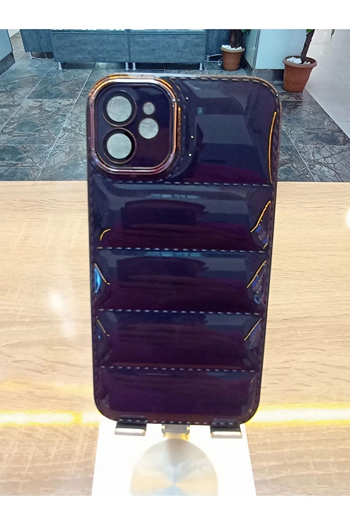 İPhone 11 Uyumlu Mor Puffer Case Kamera Lens Korumalı Puf Kılıf