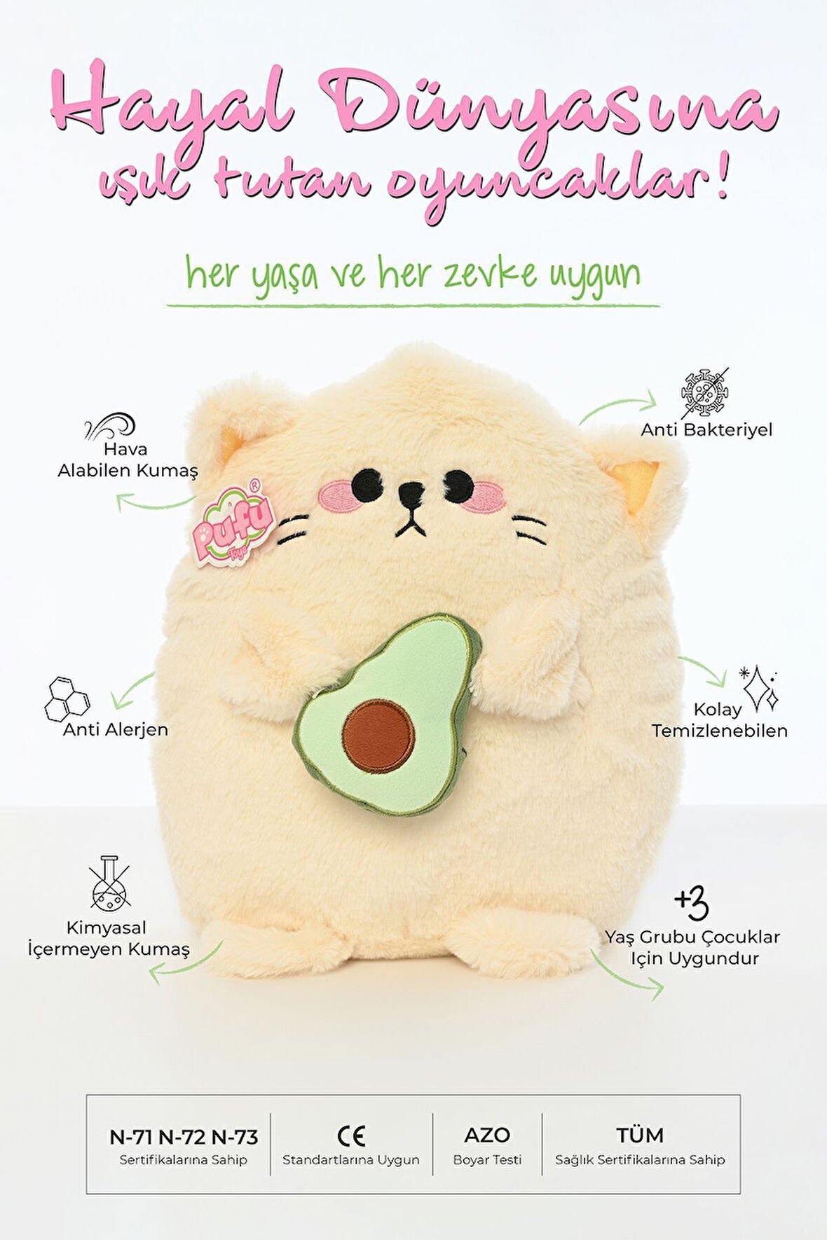 30 Cm Yumuşak Avakadolu Kedi Peluş Oyuncak Oyun Arkadaşı