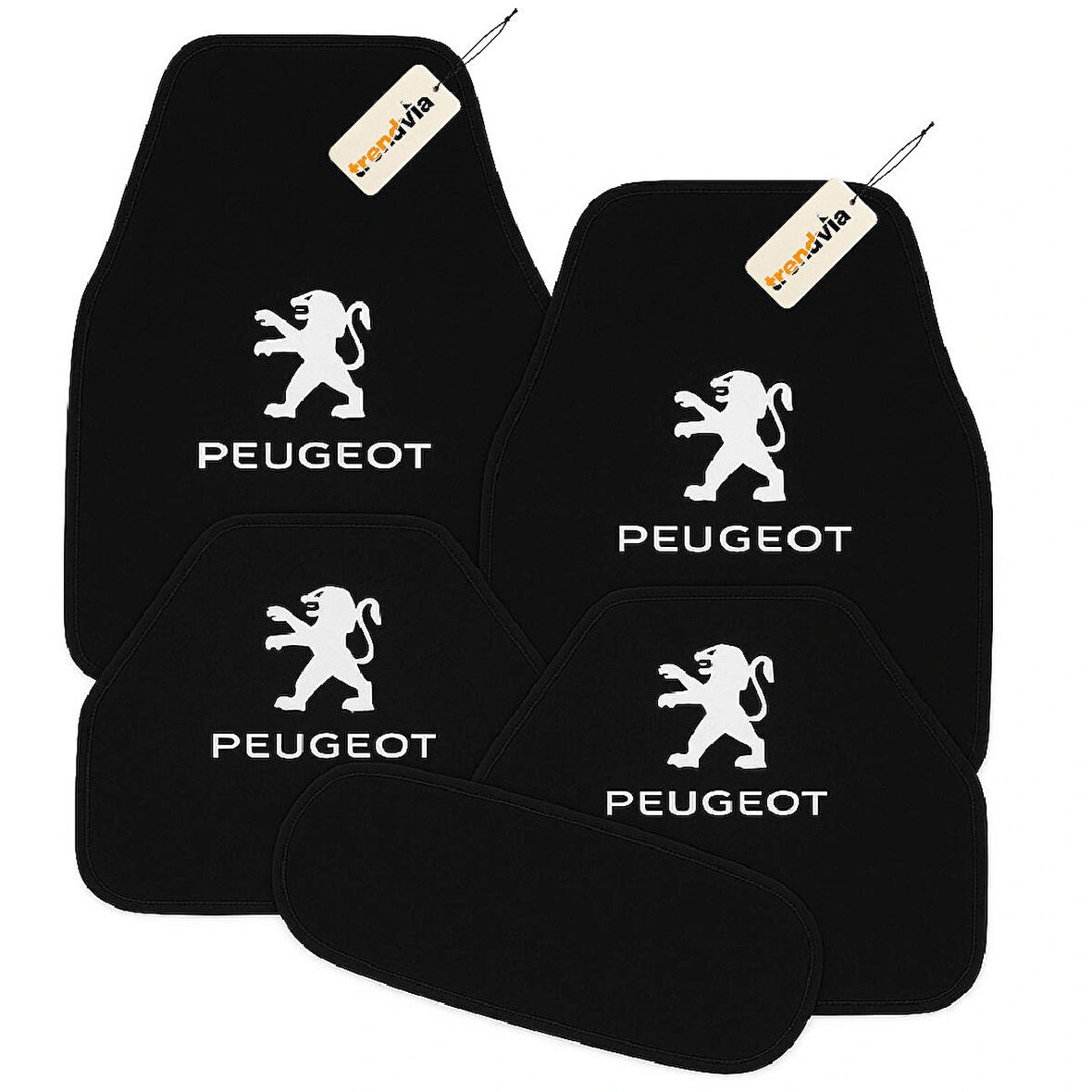 Siyah Renk Peugeot Logolu Oto Halı Paspas Takımı 5 Parça – Kaymaz ve Su Geçirmez Otomobil Paspas Seti